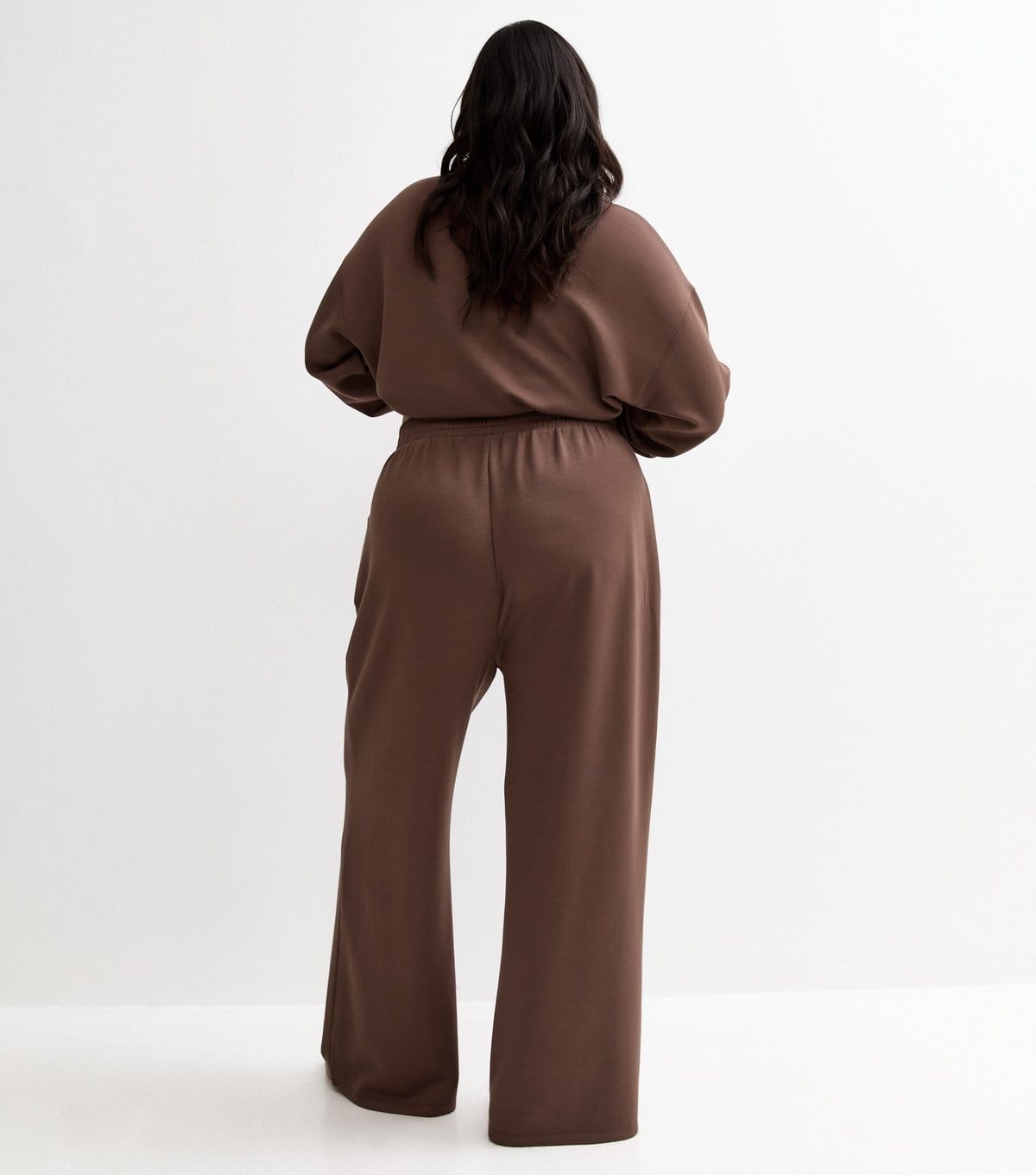 New Look Women's Plus Size Premium Dark Brown Wide Leg Joggers Curves New Look - 4
