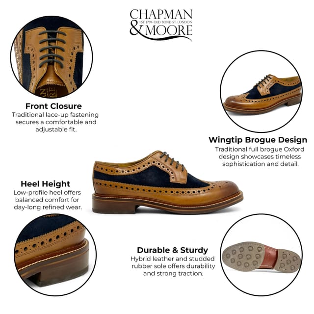 Chapman & Moore Chapman & Moore Men's Leather Suede Brogues Formal Oxford Dress Office Wedding Shoes in Tan - 3