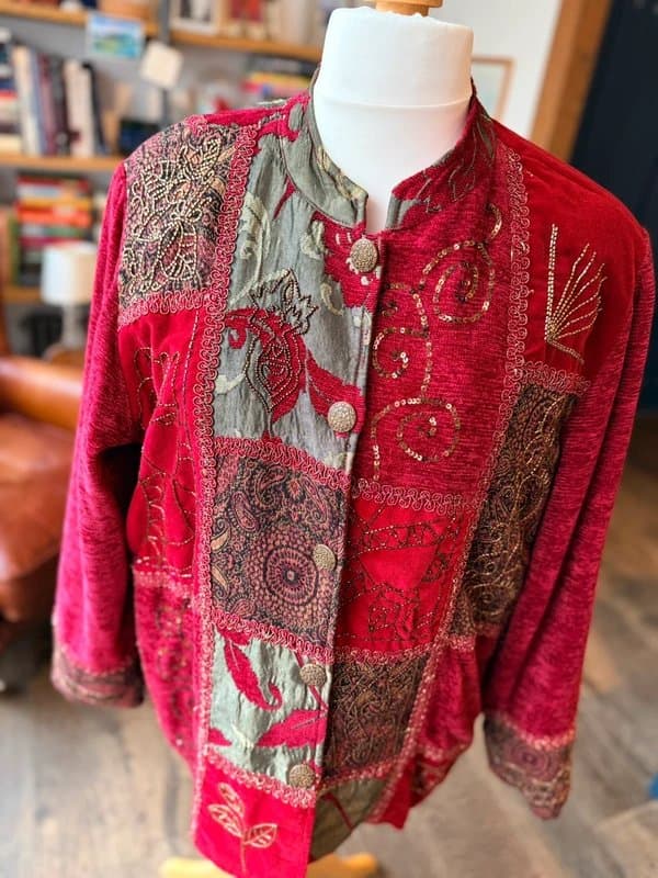 Indigo Moon Indigo Moon Red Patchwork Embroidered Jacket Size 2XL - Boho Statement Piece