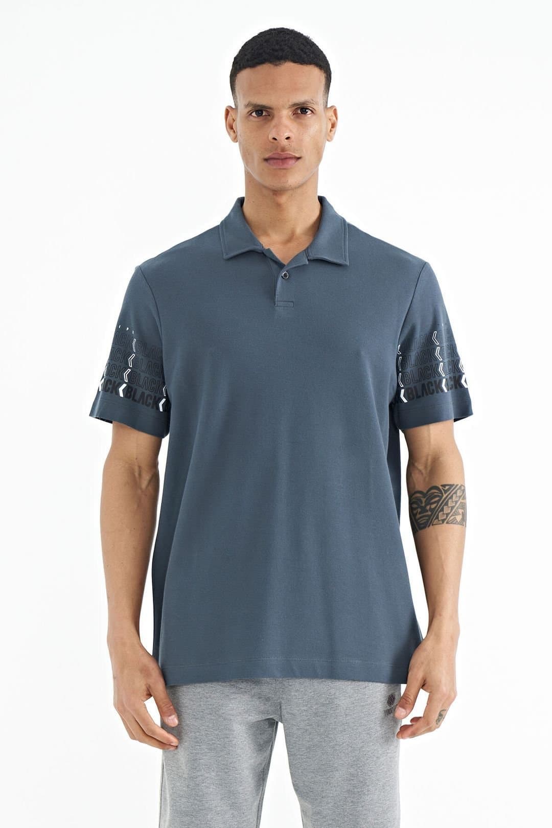 Tommy Life Tommy Life Men's Printed Polo Collar T-Shirt in Grey