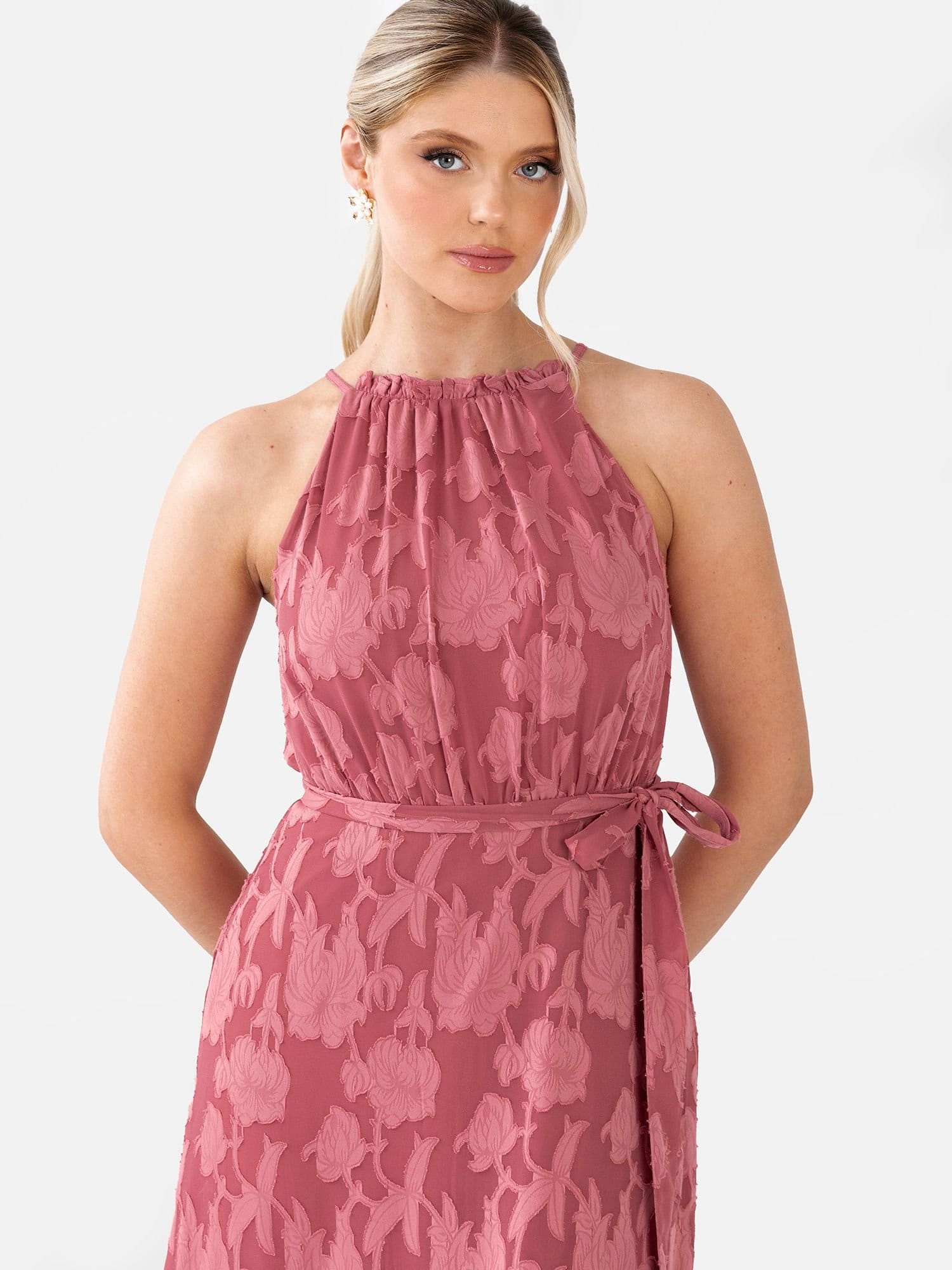 Anaya with Love Anaya with Love Women's Frill Halter Neck Maxi Dress in Dark Pink - 4