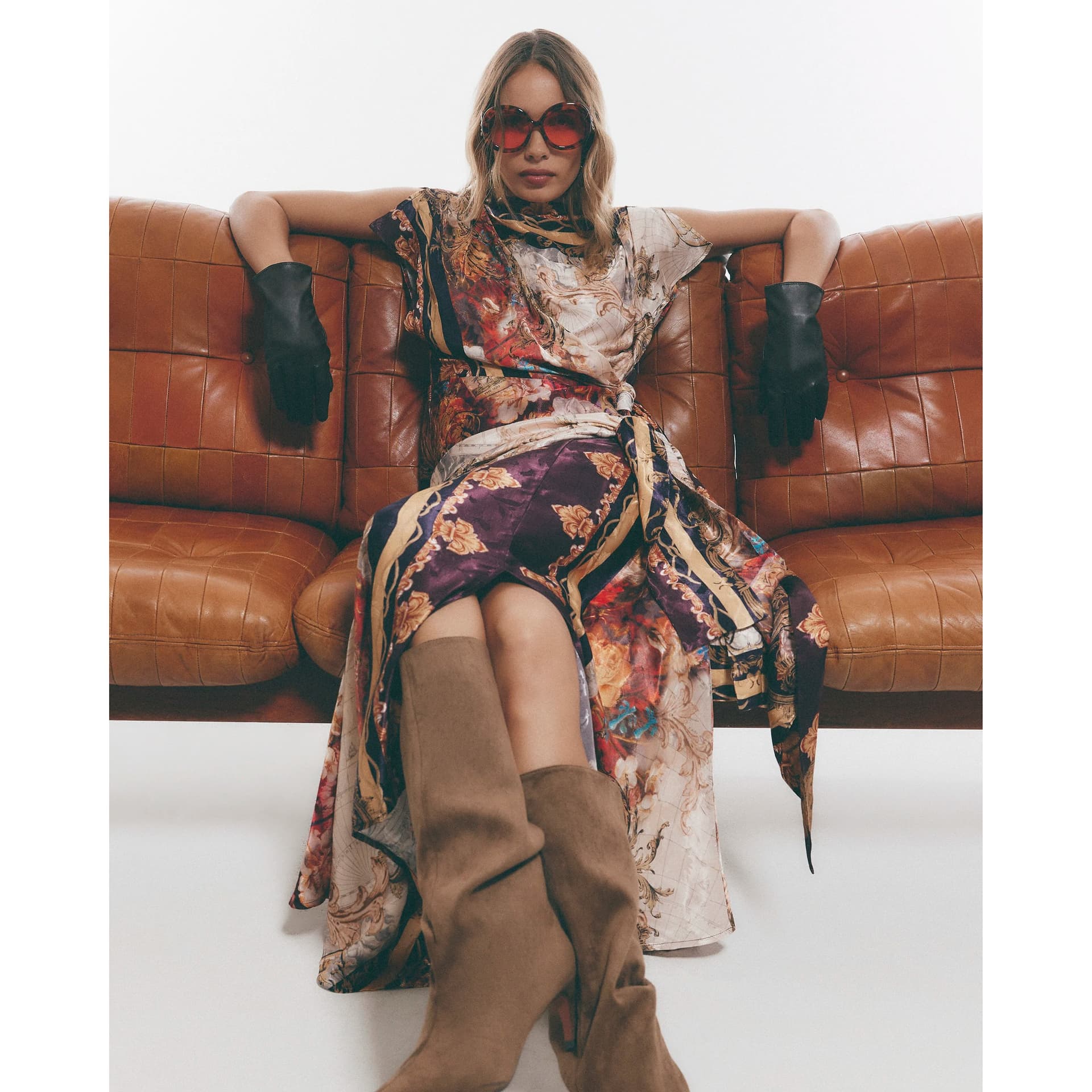 River Island River Island Womens Brown Floral Scarf Asymmetric Midi Skirt