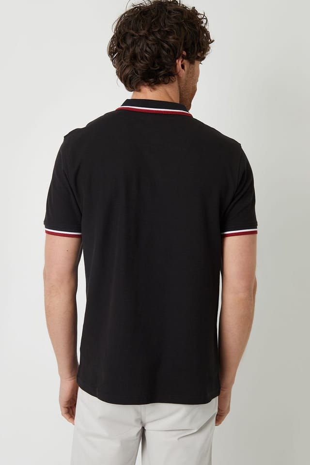 Threadbare Threadbare Men's 'Dorry' Herringbone Tipping Cotton Pique Polo Shirt in Black - 2