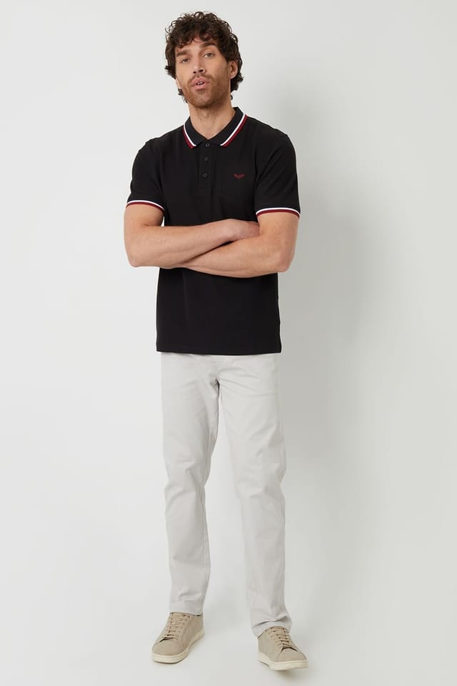 Threadbare Threadbare Men's 'Dorry' Herringbone Tipping Cotton Pique Polo Shirt in Black - 3