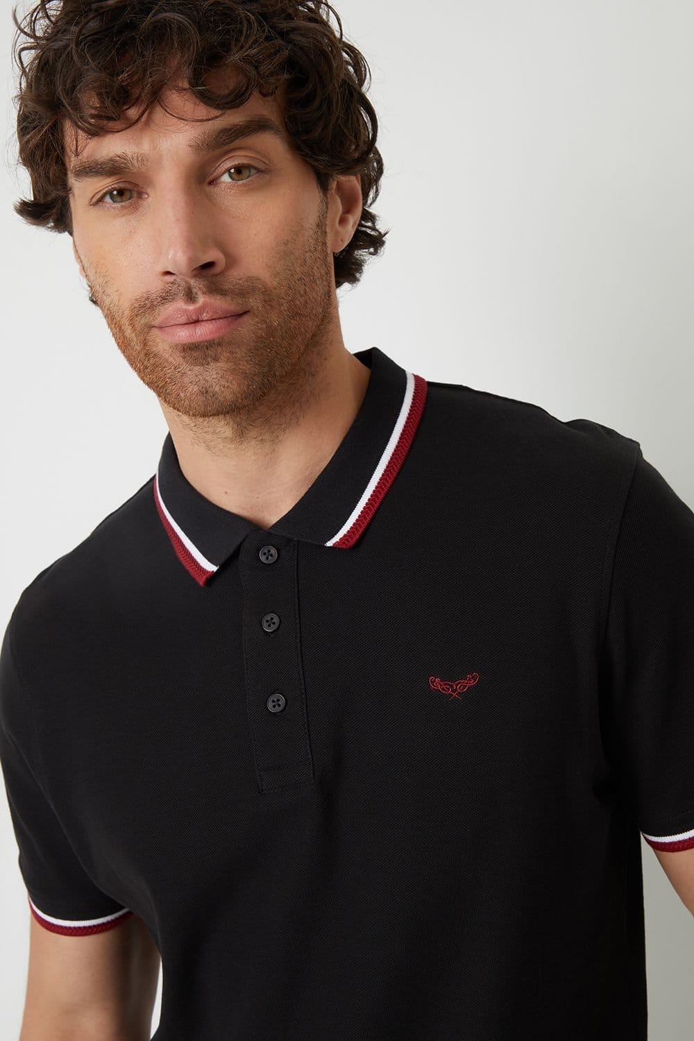 Threadbare Threadbare Men's 'Dorry' Herringbone Tipping Cotton Pique Polo Shirt in Black - 4