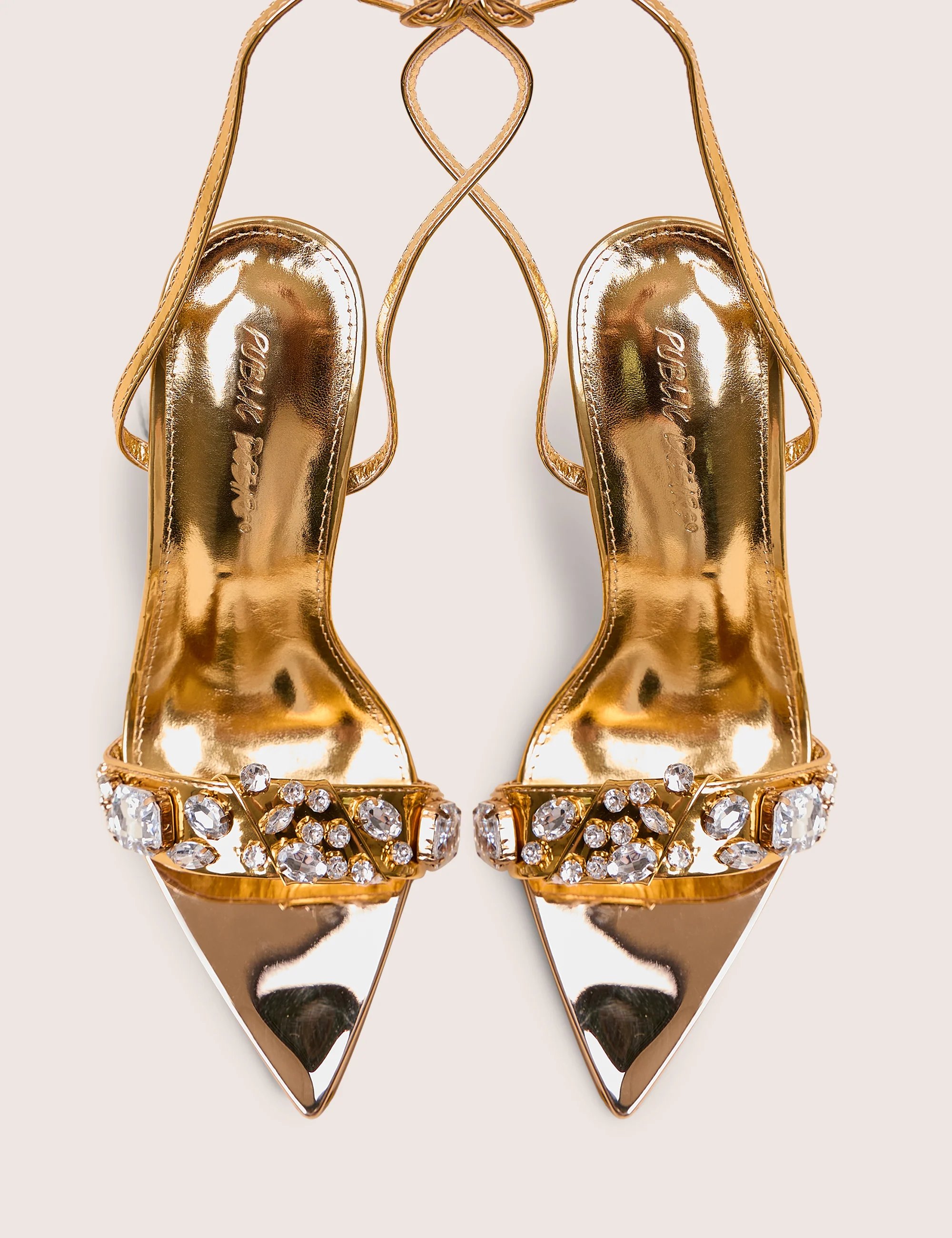 Public Desire Icicle Gold Metallic Patent Extreme Jeweled Ankle Strap Pointed Toe Stiletto Heels - 2