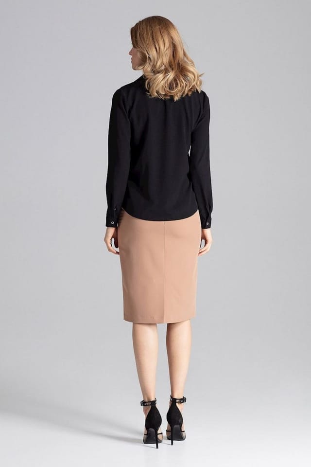 Love Lace Love Lace Women's Collared Long Sleeve Blouse With Front Pleat in Black - 2