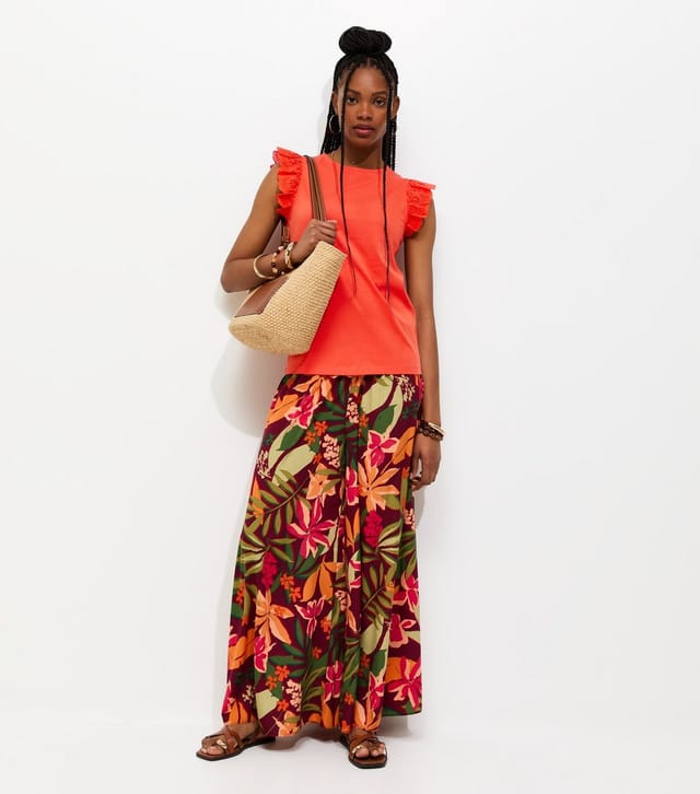 New Look Women's Bright Orange Broderie Frill Sleeve Top New Look - 3