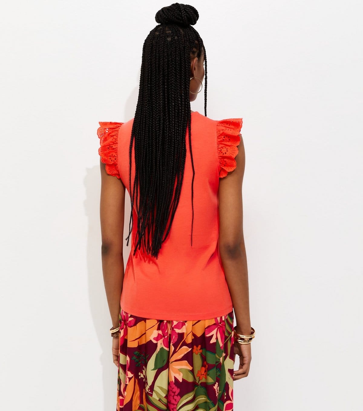 New Look Women's Bright Orange Broderie Frill Sleeve Top New Look - 4