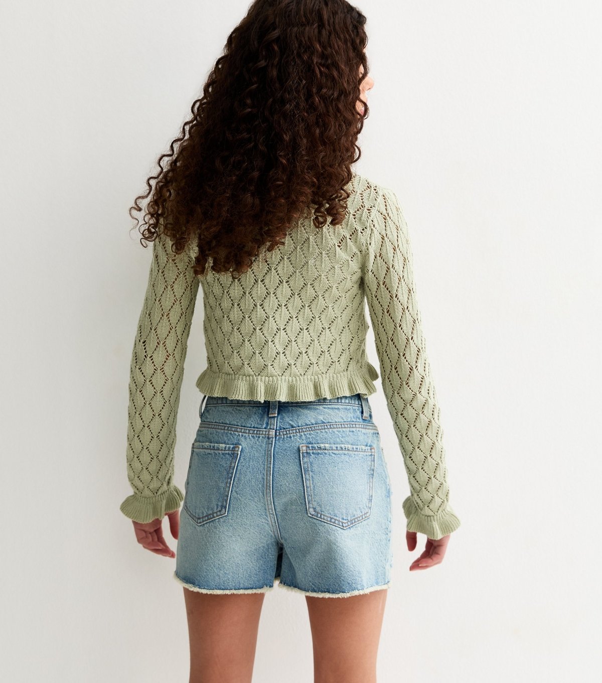 New Look Girls' Light Khaki Ruffled Crochet Cardigan New Look - 4