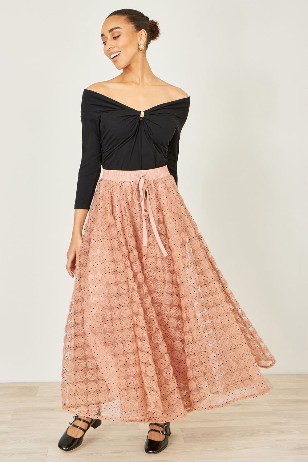 Yumi Yumi Women's Blush Pink Spot & Rose Tulle Skirt in Light Pink