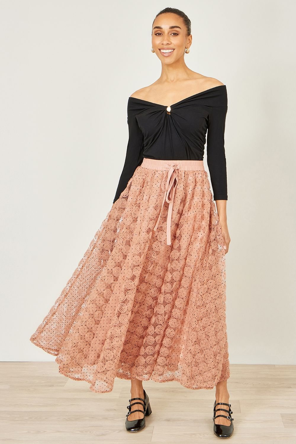 Yumi Yumi Women's Blush Pink Spot & Rose Tulle Skirt in Light Pink - 2