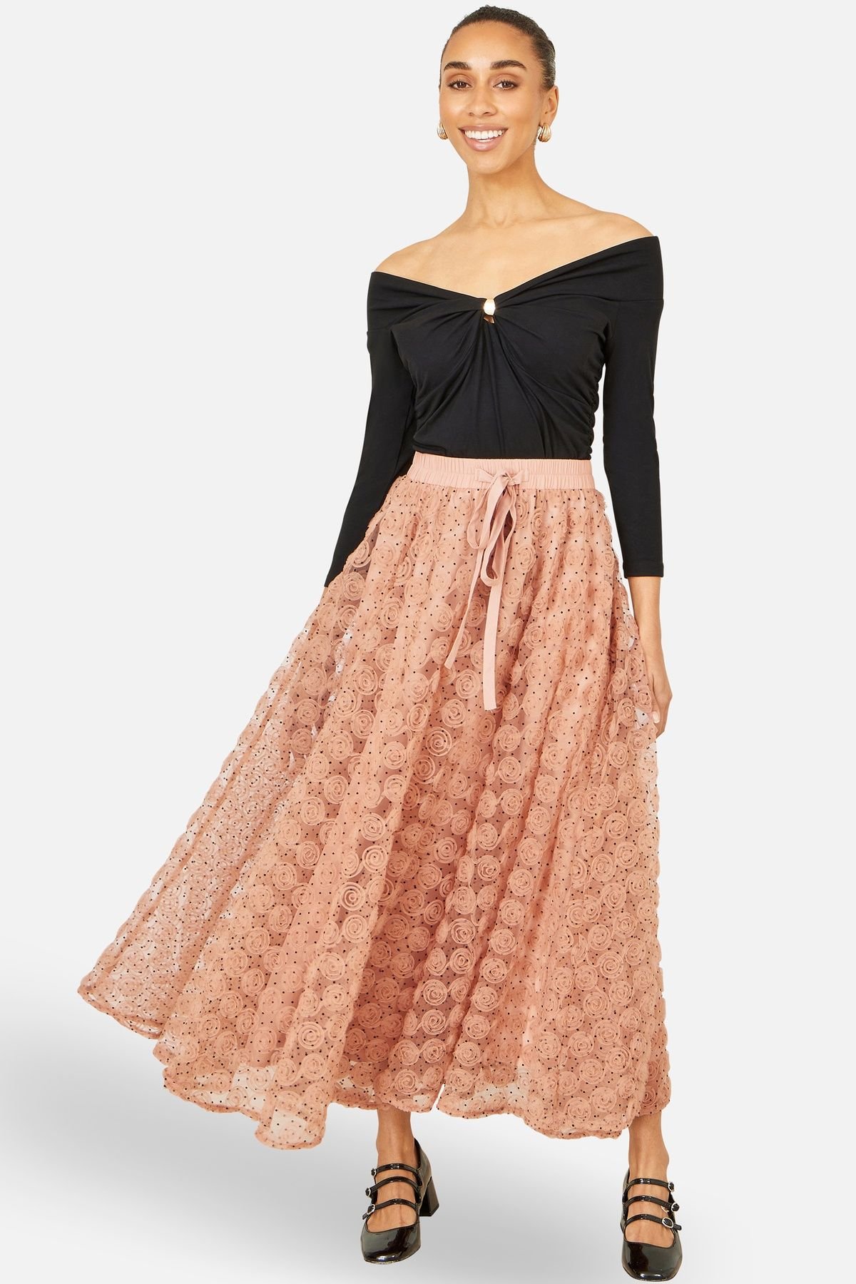 Yumi Yumi Women's Blush Pink Spot & Rose Tulle Skirt in Light Pink - 4