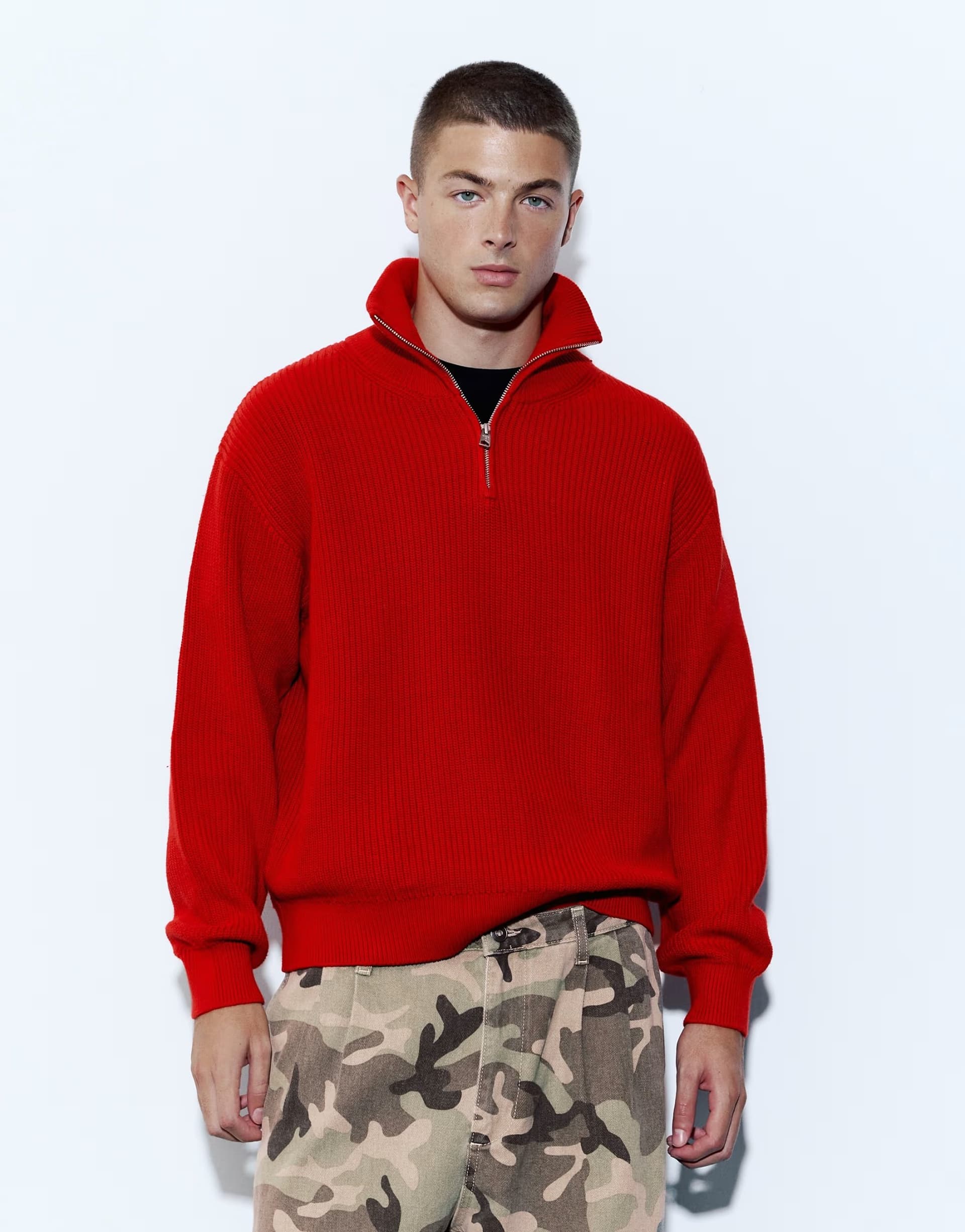 ASOS Pull&Bear Half-zip jumper in red