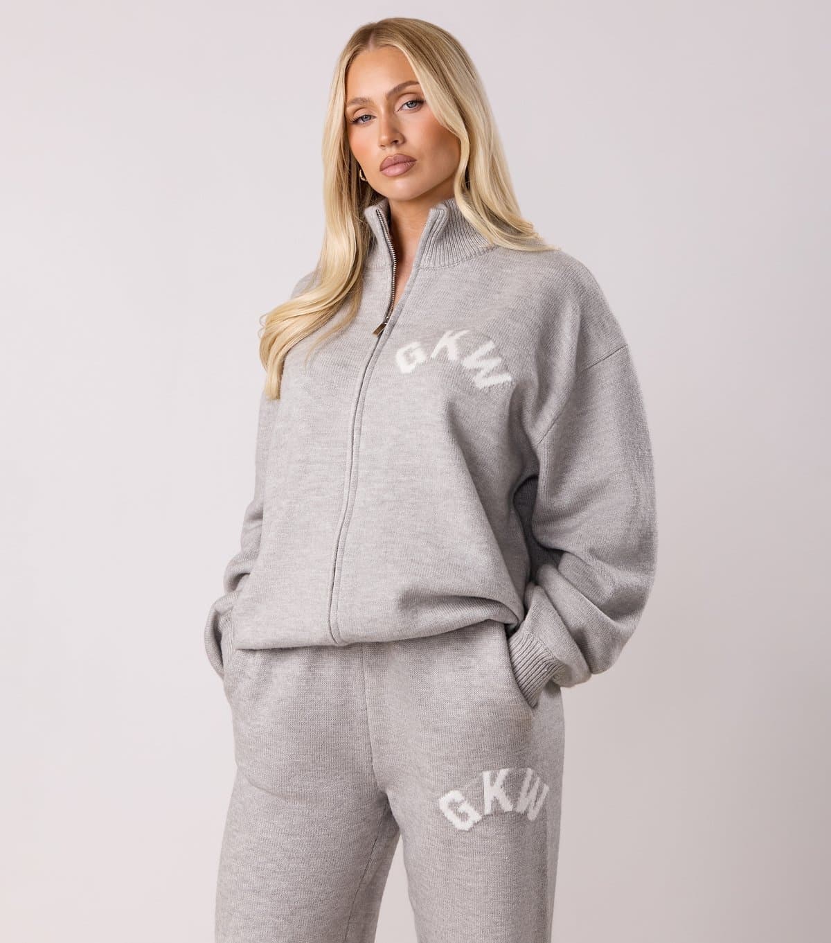 Gym King Gym King Pale Grey Knit Full Zip Jumper