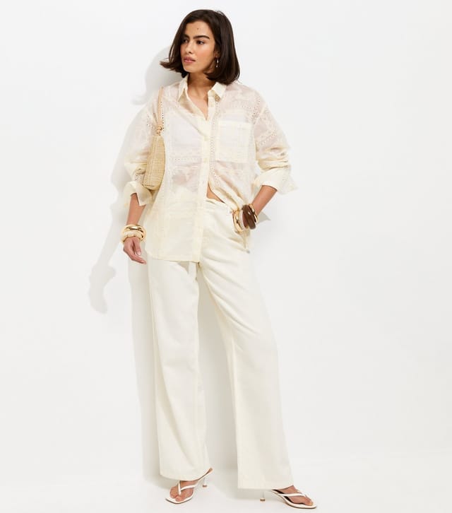 New Look Women's Cream Embroidered Patchwork Shirt New Look - 3