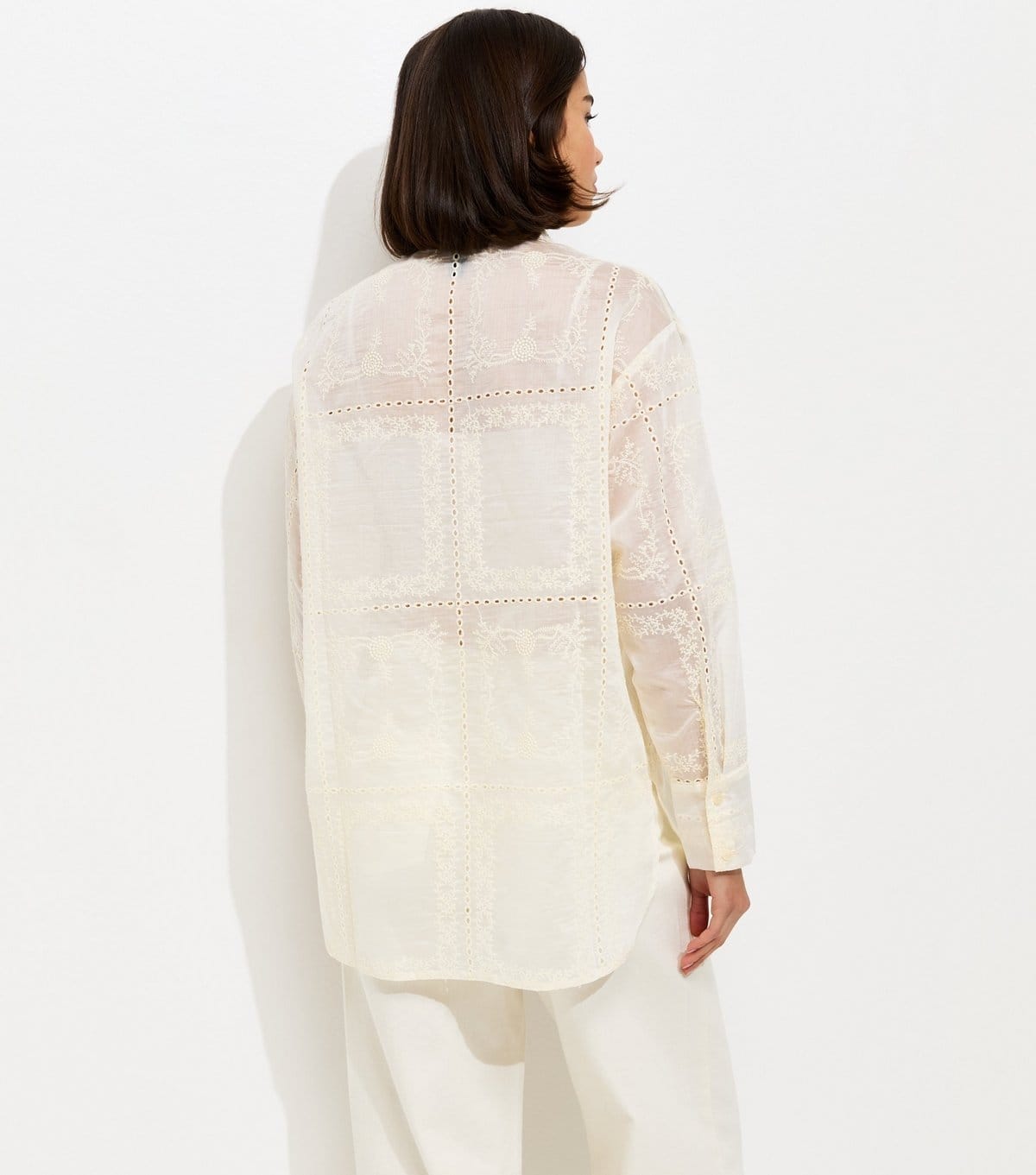 New Look Women's Cream Embroidered Patchwork Shirt New Look - 4