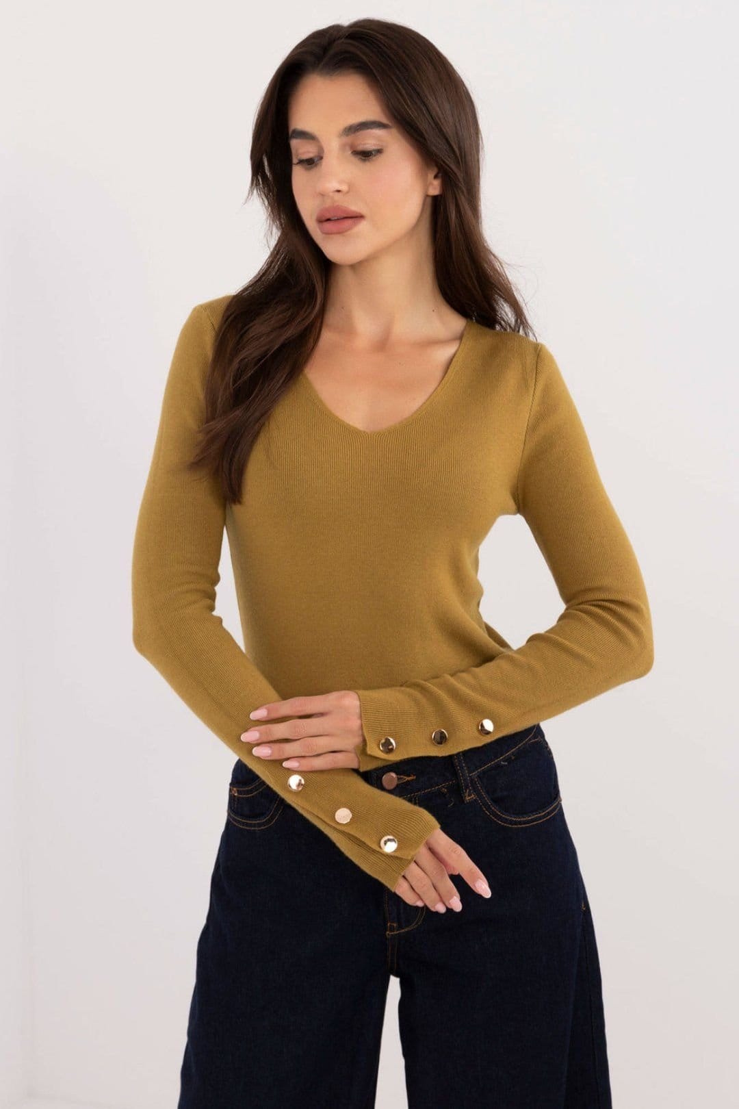 Love Lace Mustard V-Neck Long Sleeve Casual Work Sweater