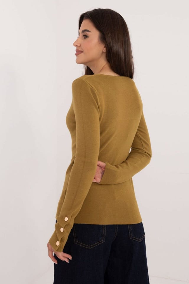 Love Lace Love Lace Women's V Neck Long Sleeve Casual Work Sweater in Mustard - 3
