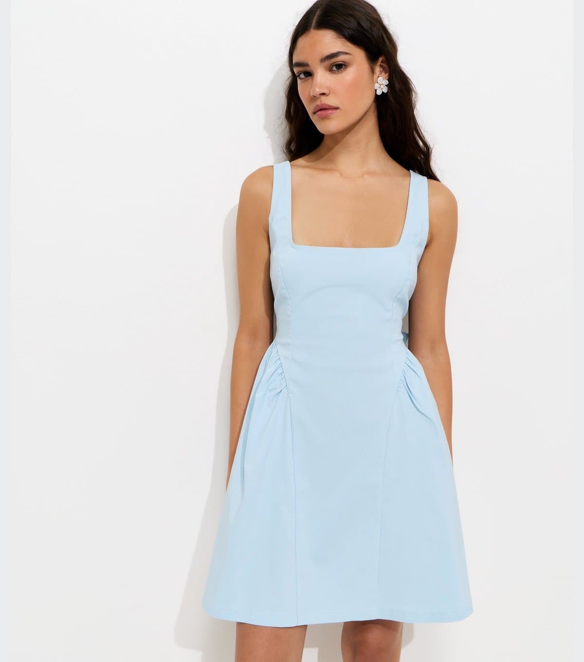 New Look Women's Light Blue Panelled Square Neck Mini Dress New Look