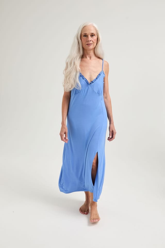 Pretty You London Pretty You London Women's Bamboo Frill Chemise in Bright Blue - 2