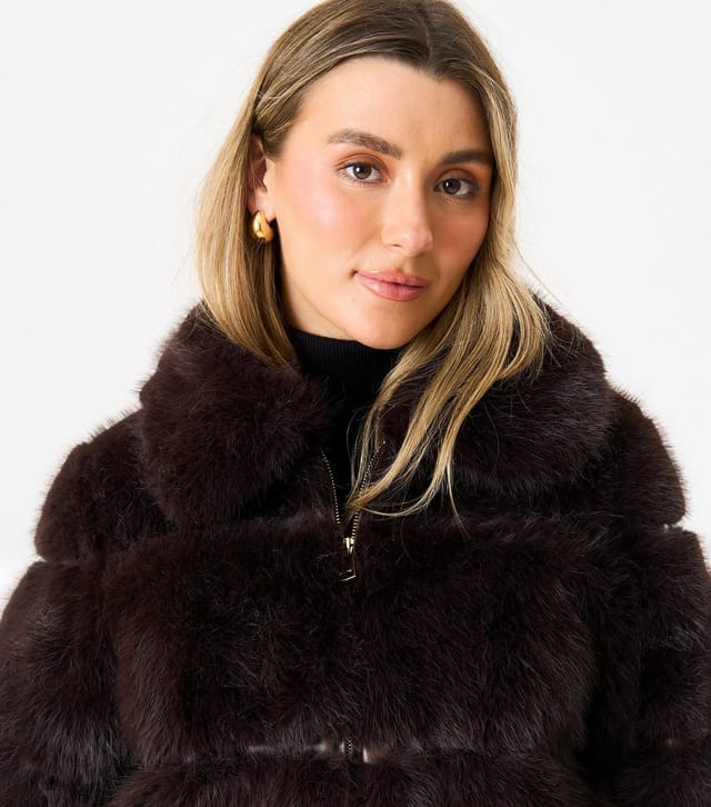 Gini London Women's Brown Faux Fur Crop Jacket Gini London New Look - 2