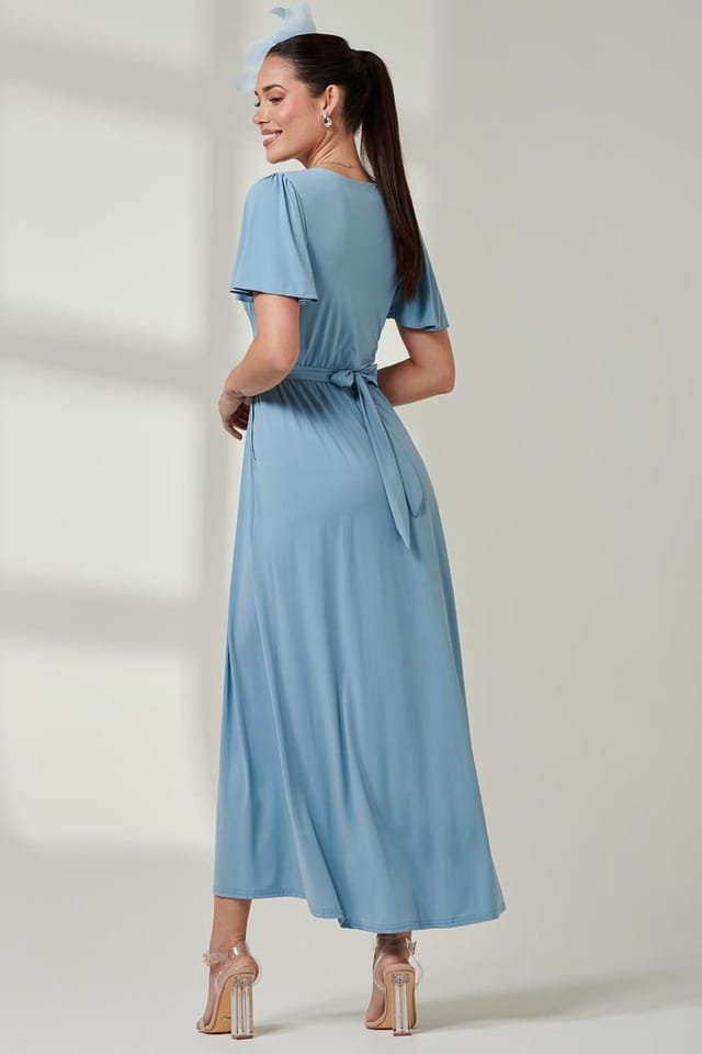 Jolie Moi Jolie Moi Women's Angel Sleeve Super-Smooth Jersey Maxi Dress in Blue - 2