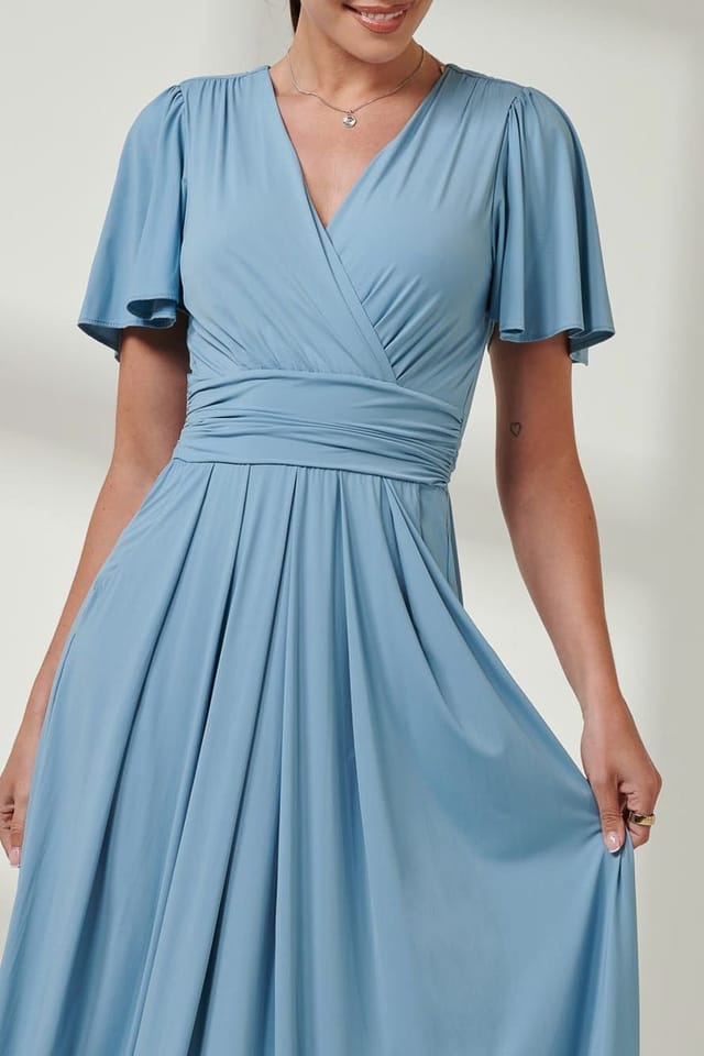 Jolie Moi Jolie Moi Women's Angel Sleeve Super-Smooth Jersey Maxi Dress in Blue - 3