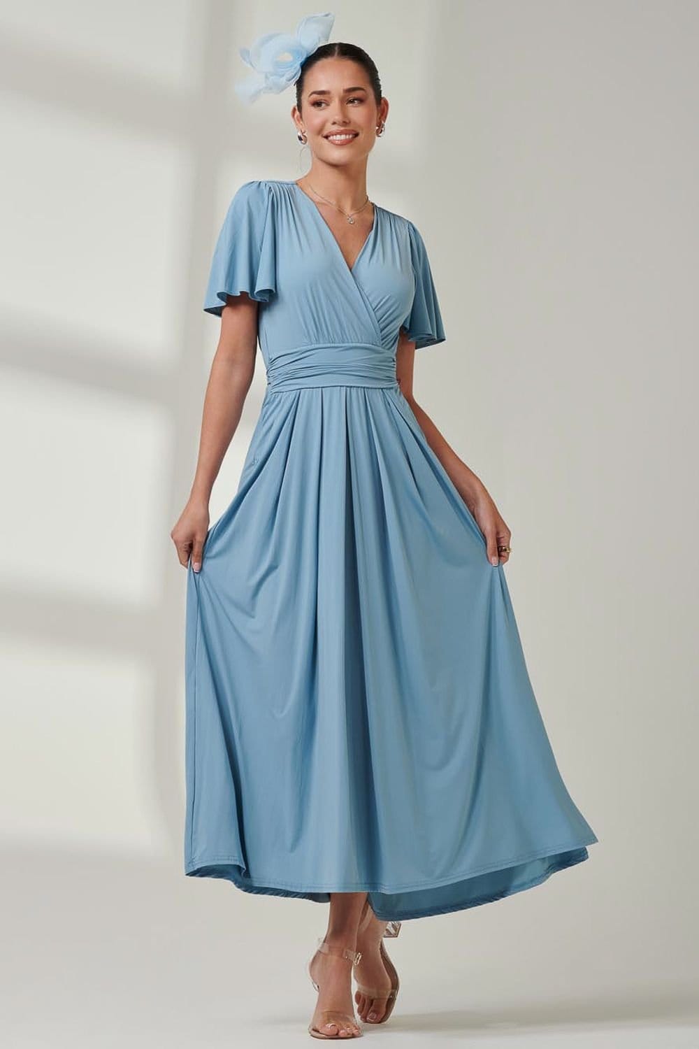 Jolie Moi Jolie Moi Women's Angel Sleeve Super-Smooth Jersey Maxi Dress in Blue - 4