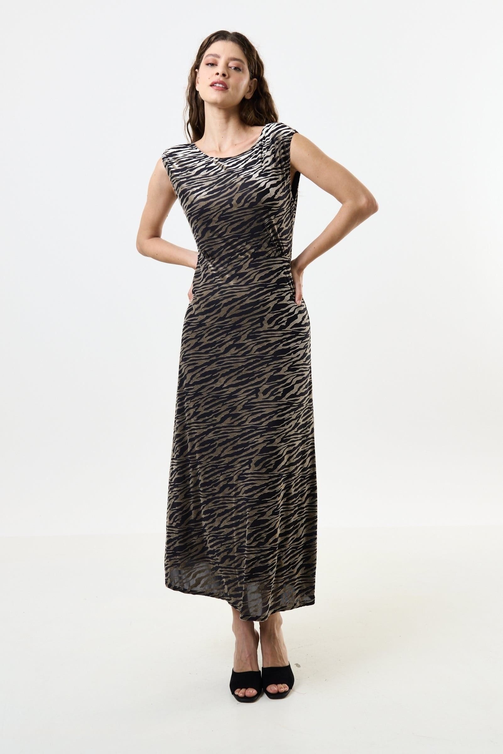 Louche Louche Women's Beyla Zebra Devorie V-Back Midaxi Dress - 4