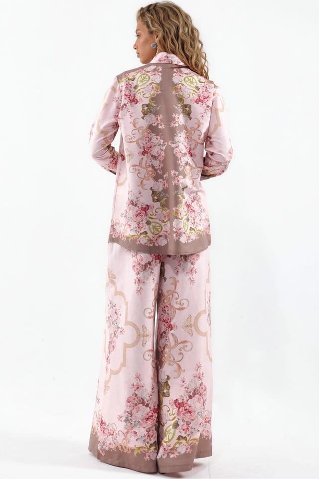 MSN Collection MSN Collection Women's Floral Satin Shirt & Wide-Leg Pants Set - 3