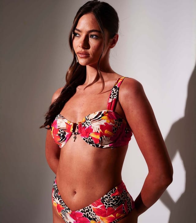 South Beach Women's Orange Leopard Print Floral Bikini Top South Beach New Look - 2
