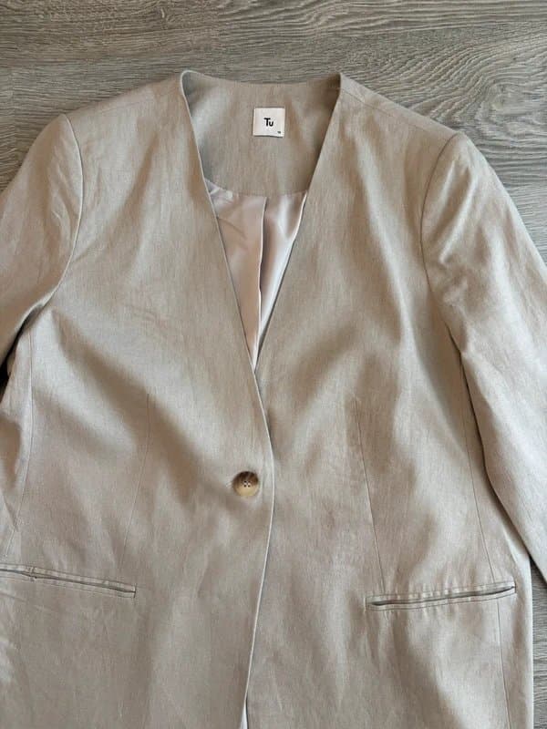 TU TU Size 16 Beige Linen Blend Blazer Jacket Smart Tailored Office Work Neutral Capsule