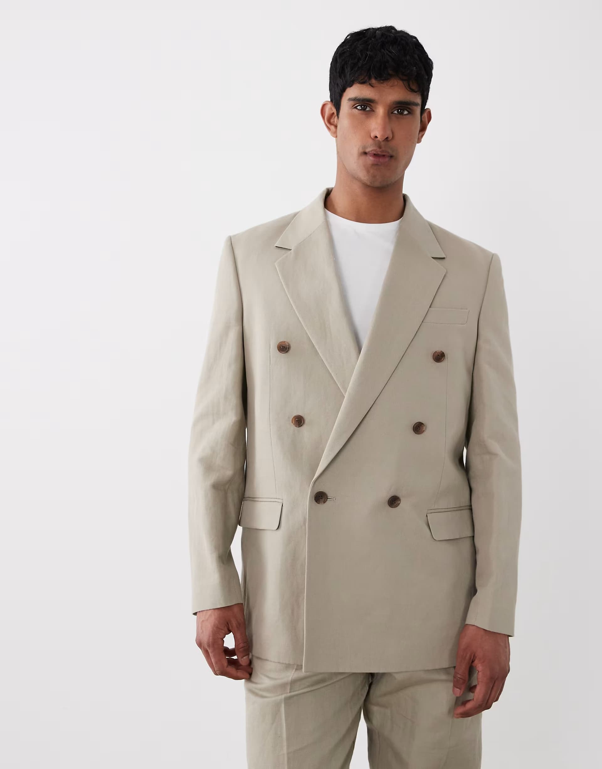 ASOS ASOS DESIGN relaxed double breasted linen rich suit jacket in light brown