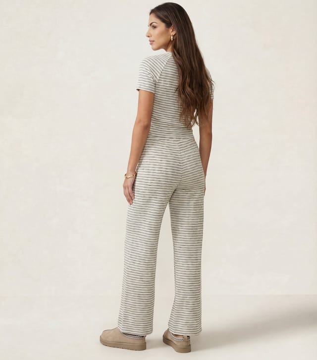 Urban Bliss Women's Cream Striped Jersey Wide Leg Trousers Urban Bliss New Look - 2