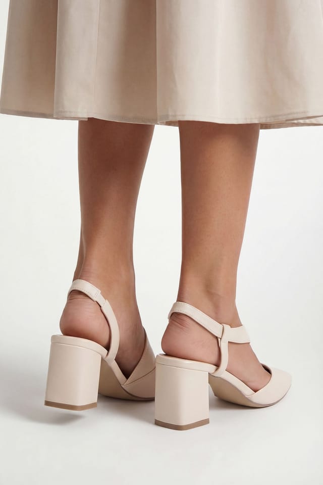 Wallis Wallis Women's Wide Fit Eve Asymmetric Strap Block Heel Pointed Comfort Sock Court Shoes in Bone - 2