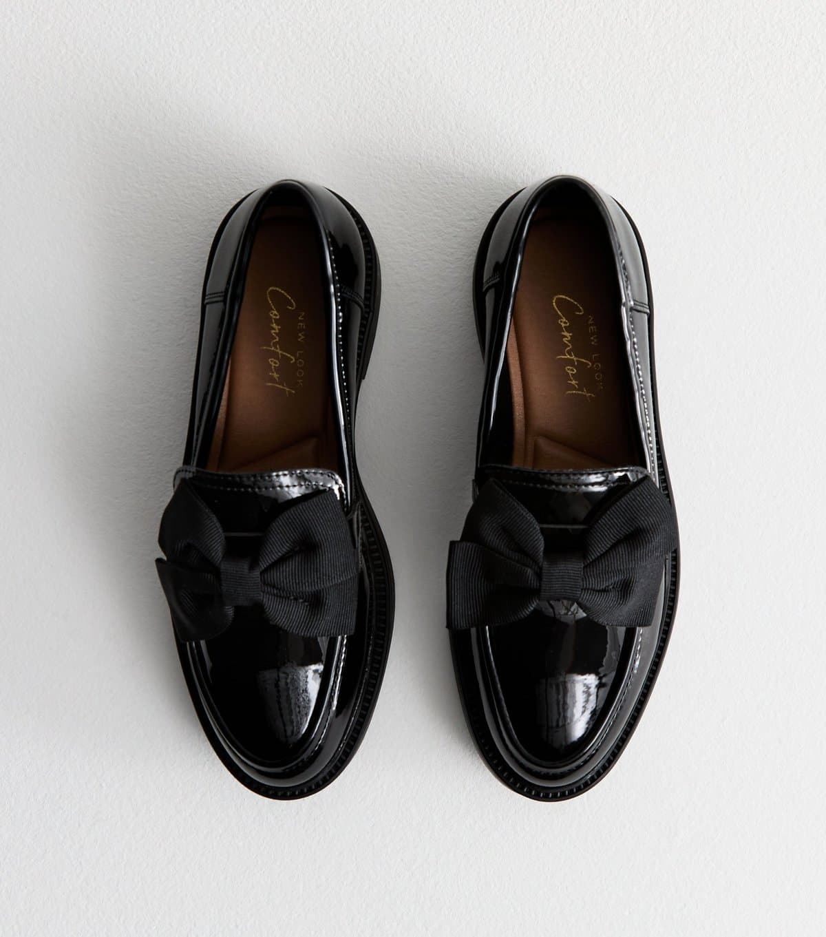 New Look Women's Black Patent Bow Loafers New Look