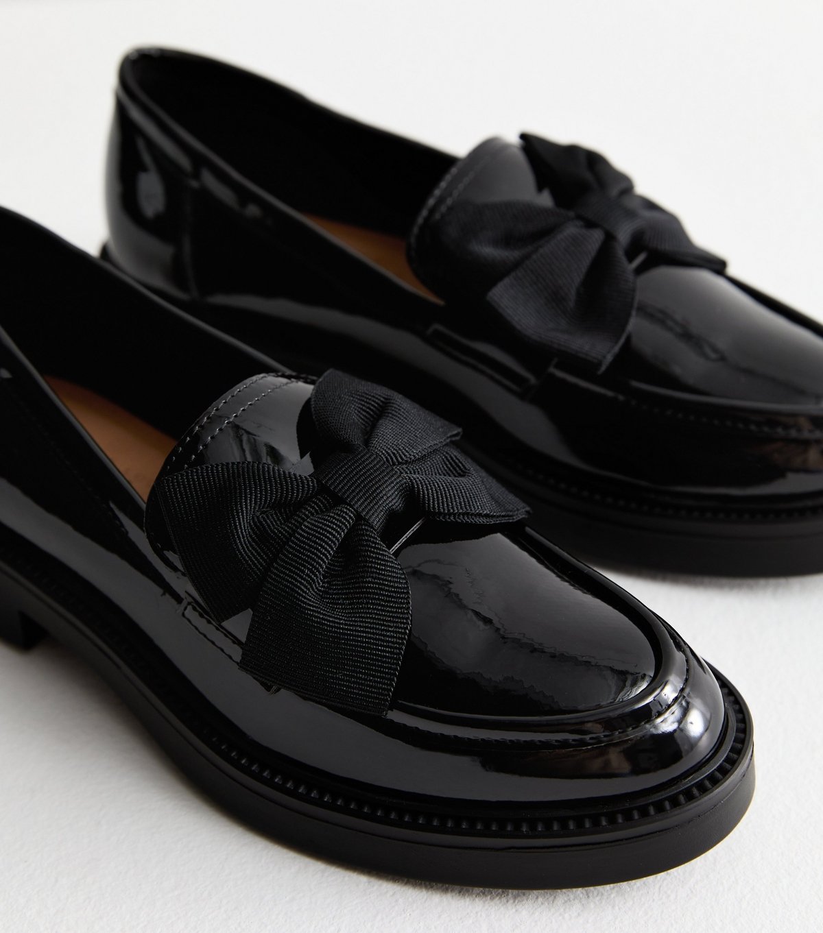 New Look Women's Black Patent Bow Loafers New Look - 3