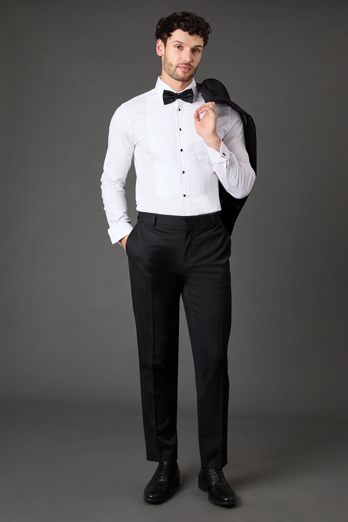 Burton Men's Black Satin Tape Slim Fit Tuxedo Trousers