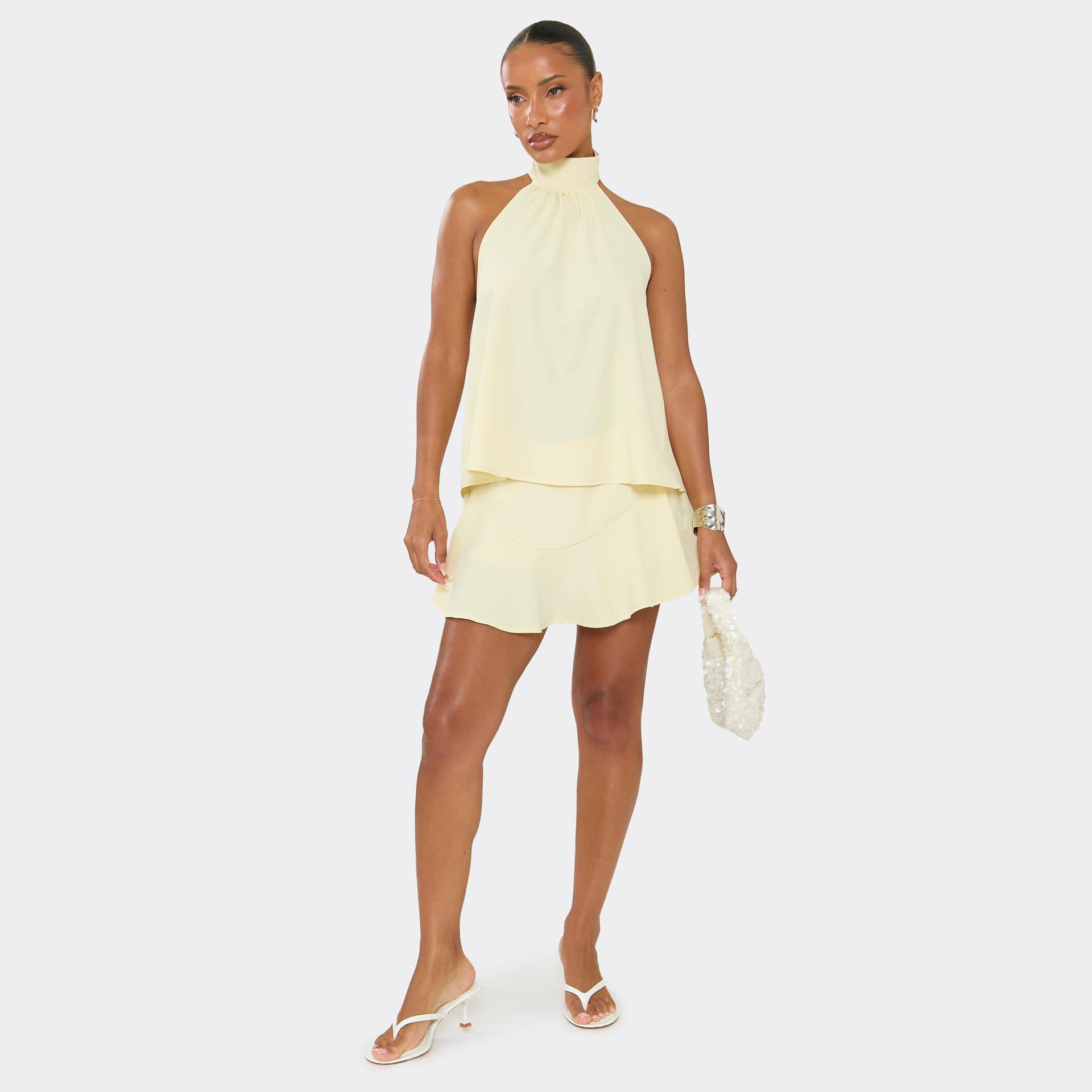 EGO Mid Rise Floaty Mini Skirt In Lemon, Women's Size UK 6