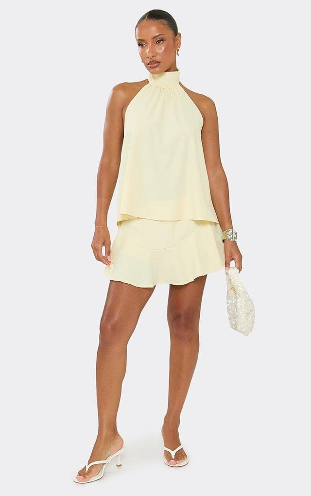 EGO Mid Rise Floaty Mini Skirt In Lemon, Women's Size UK 6 - 2
