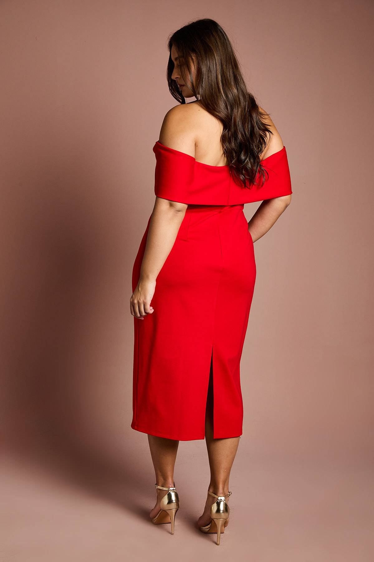 Coast Coast Women's Plus Size Bardot Ponte Column Midi Dress in Red - 3