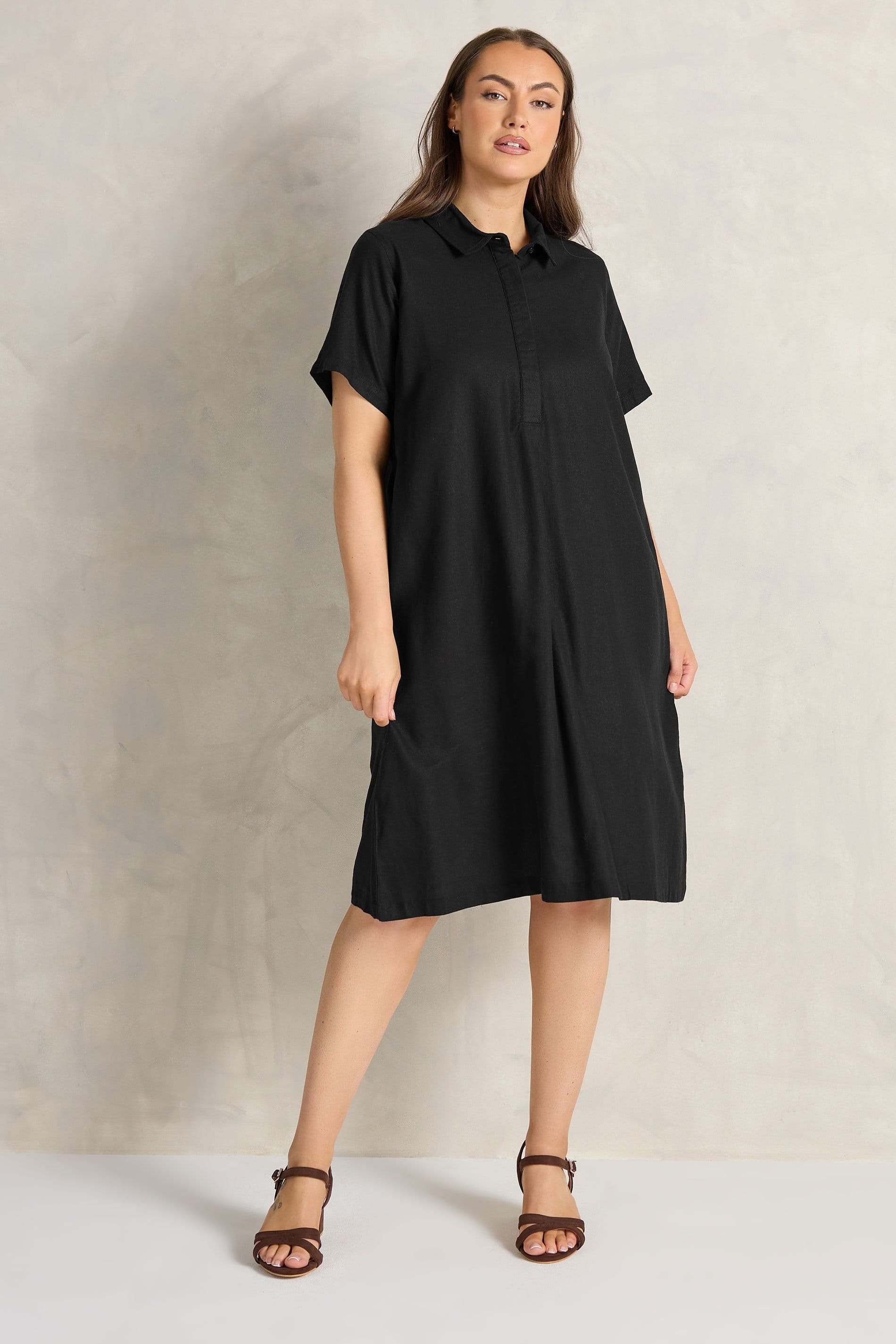 Evans Evans Women's Premium Linen Shirt Dress in Black - 4