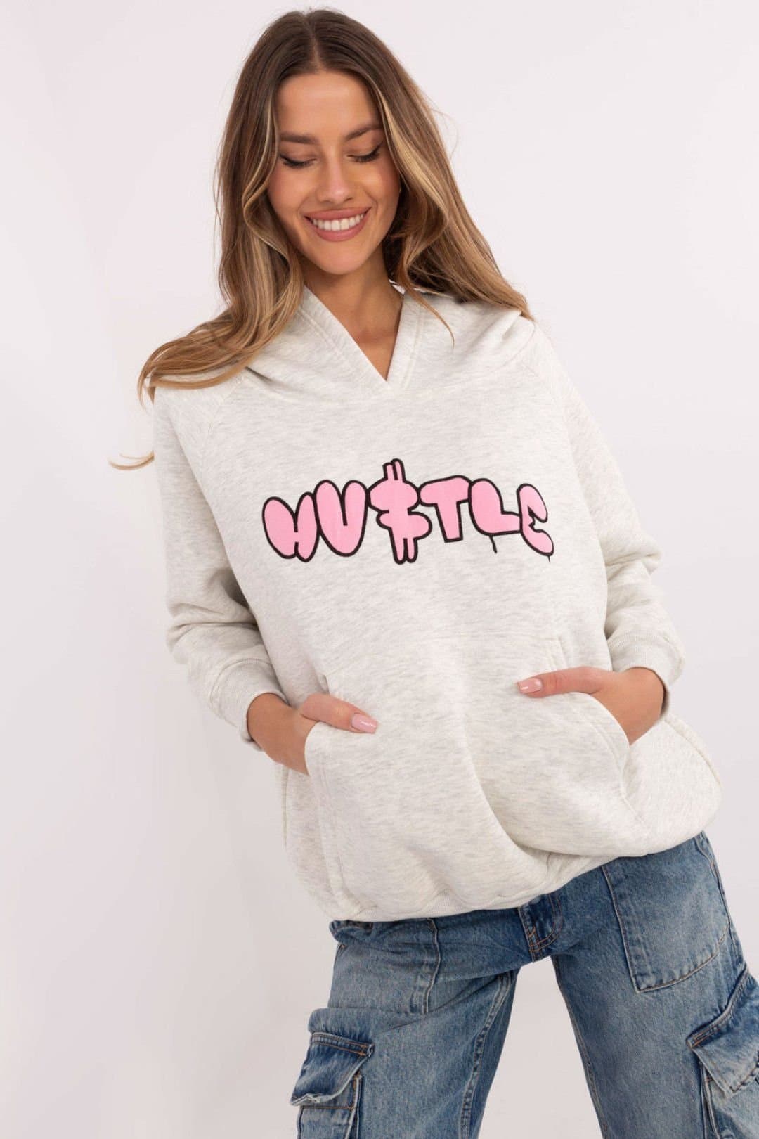 Love Lace Love Lace Women's Cotton Polyester Hooded Sweatshirt Kangaroo in Grey