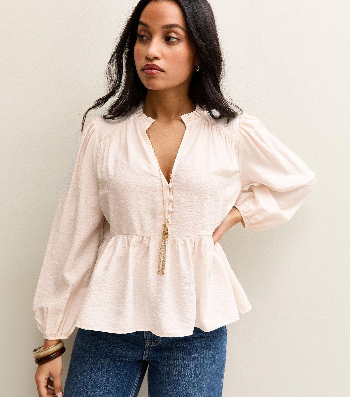 New Look Women's Petite Off White Buttoned Peplum Blouse New Look - 2