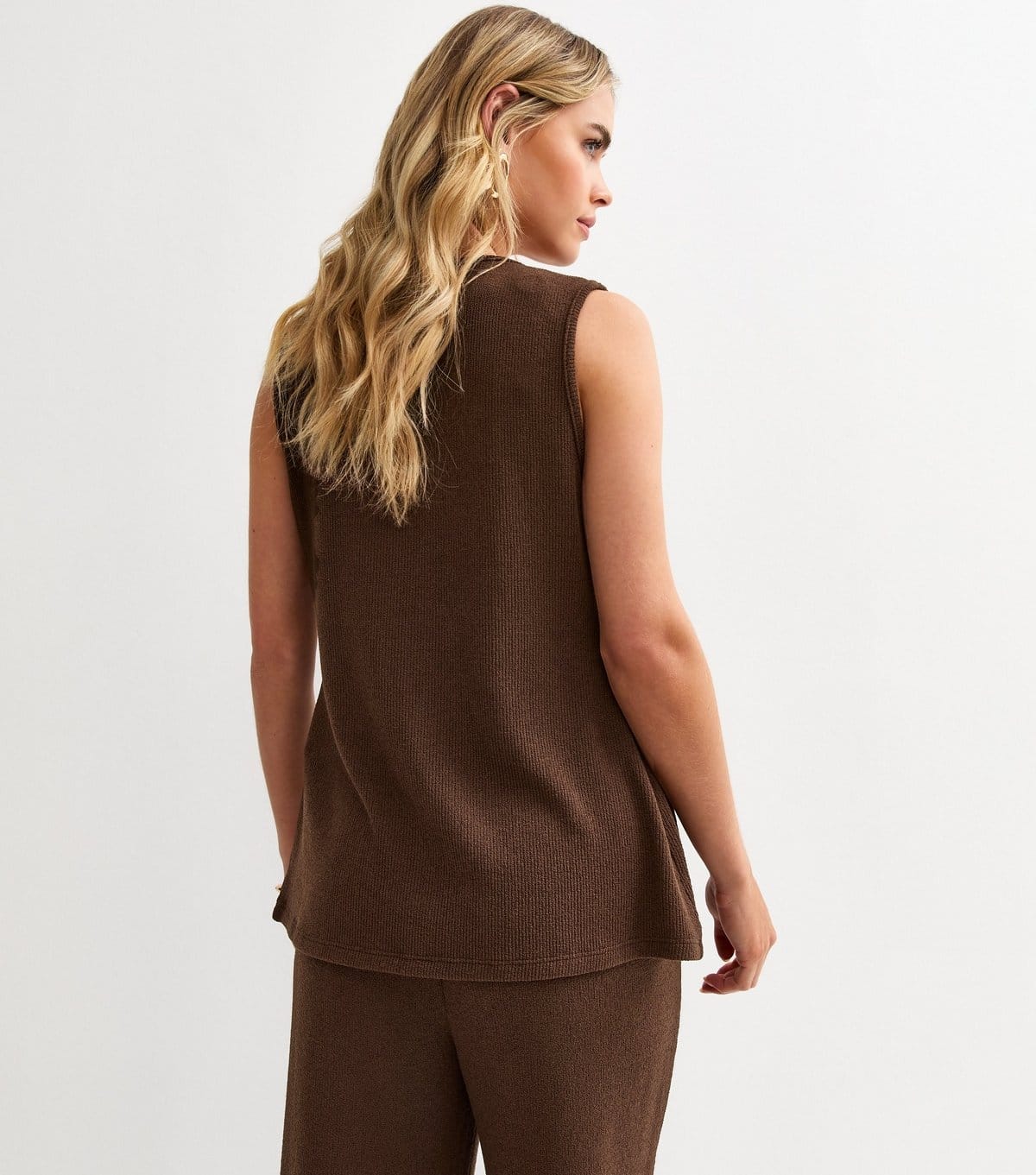 New Look Women's Petite Brown Textured Button Waistcoat New Look - 4
