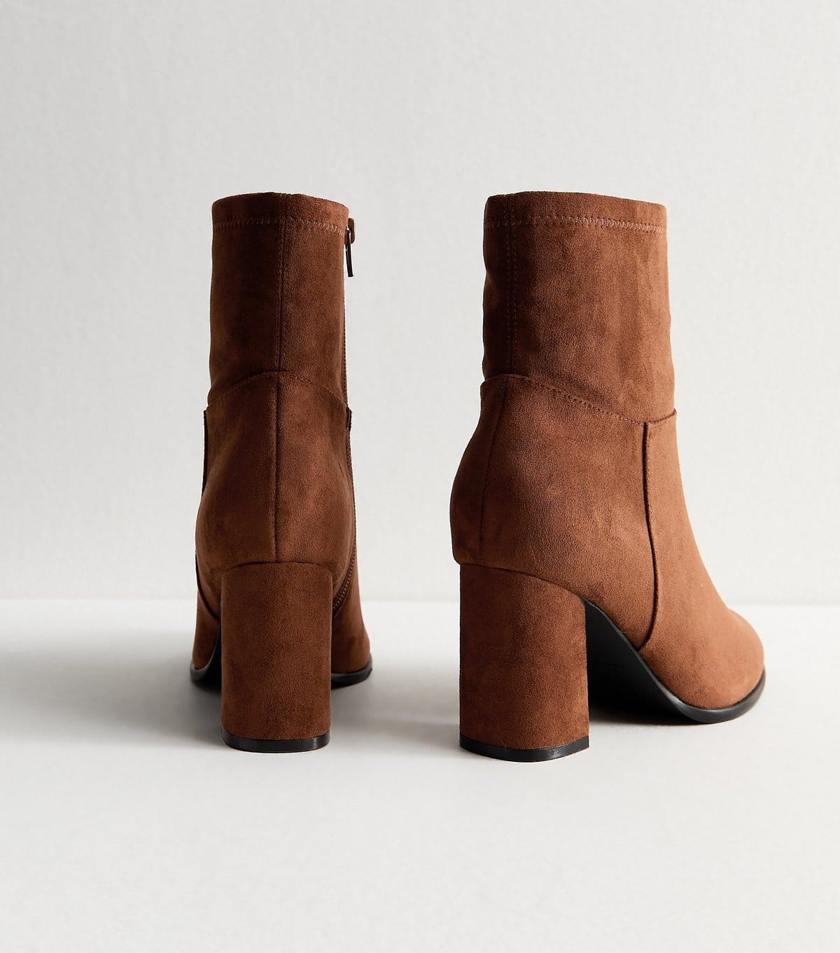 New Look Women's Wide Fit Brown Faux Suede Block Heel Ankle Boots Vegan New Look - 4