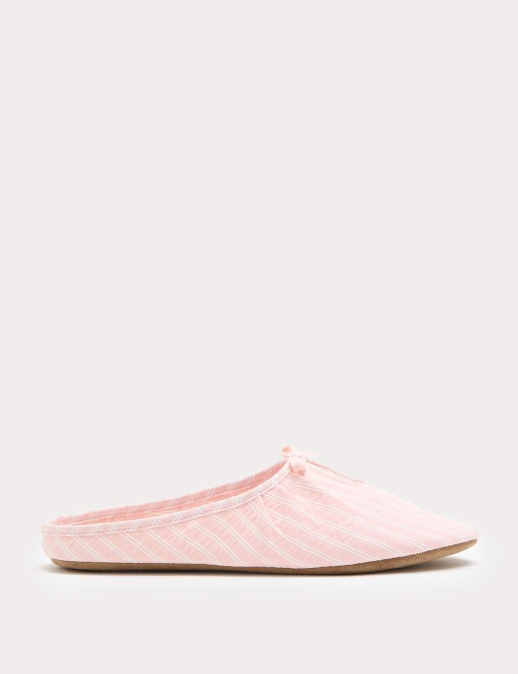Marks & Spencer M&S Pink Mix Striped Bow Mule Slippers