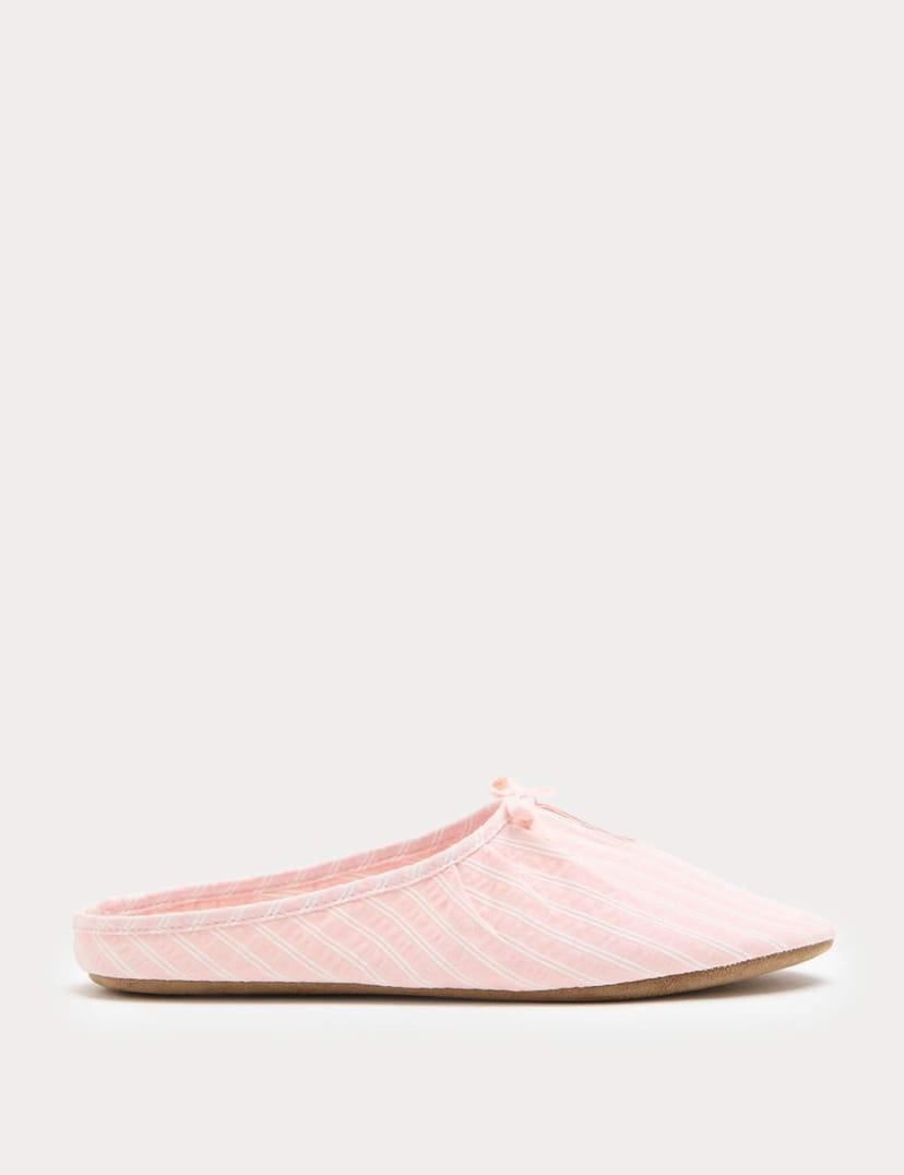 Marks & Spencer M&S Striped Bow Mule Slippers Pink Mix - 1