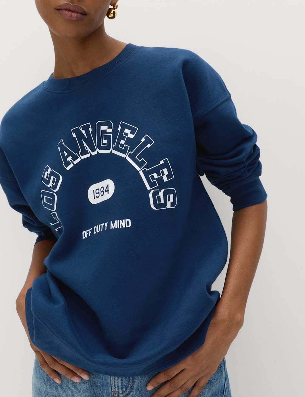 Marks & Spencer M&S Dark Marine Cotton Sweatshirt with LA 1984 Graphic
